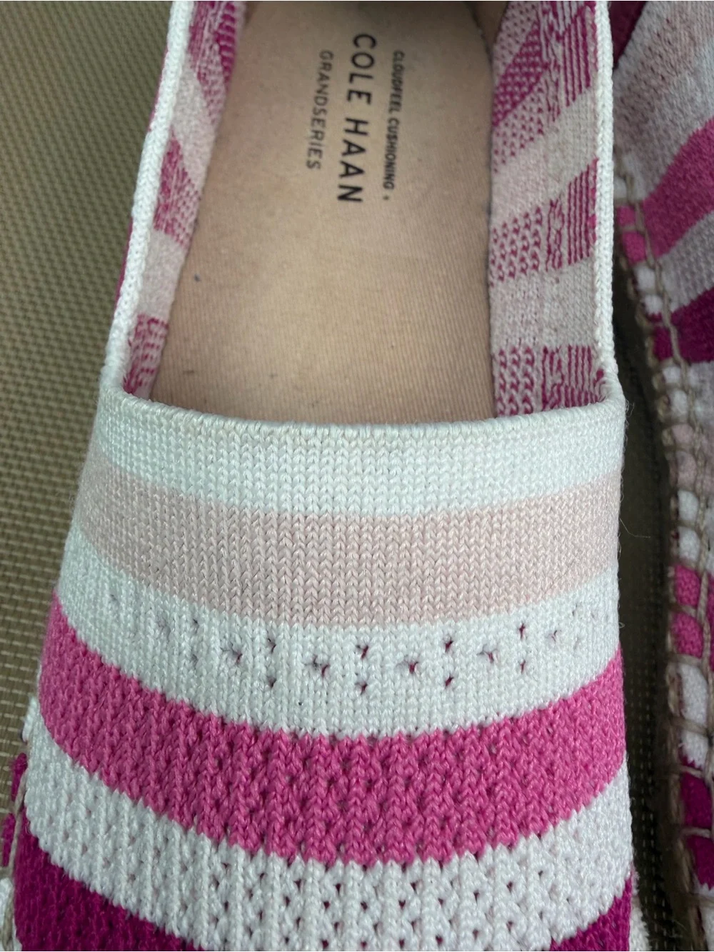 Cole Haan Cloudfeel Stitchlite Espadrille Flat Slip On Pink Stripe Size 7.5